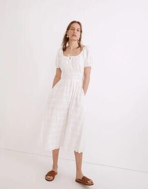 Madewell Sophia Midi Dress in Seersucker Check Cottage Peasant Dress Medium